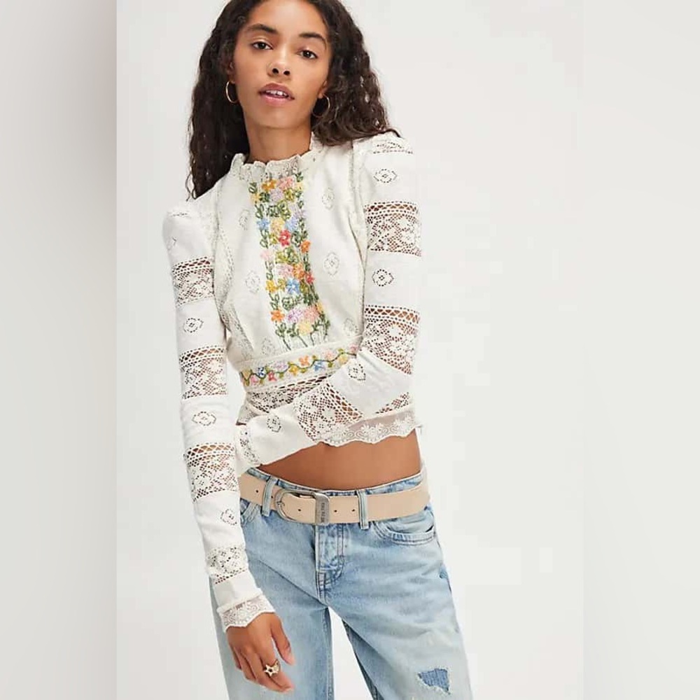 NWT FREE PEOPLE Garden Grace Top | Ivory Combo MSRP $198 Size XL Runs Small